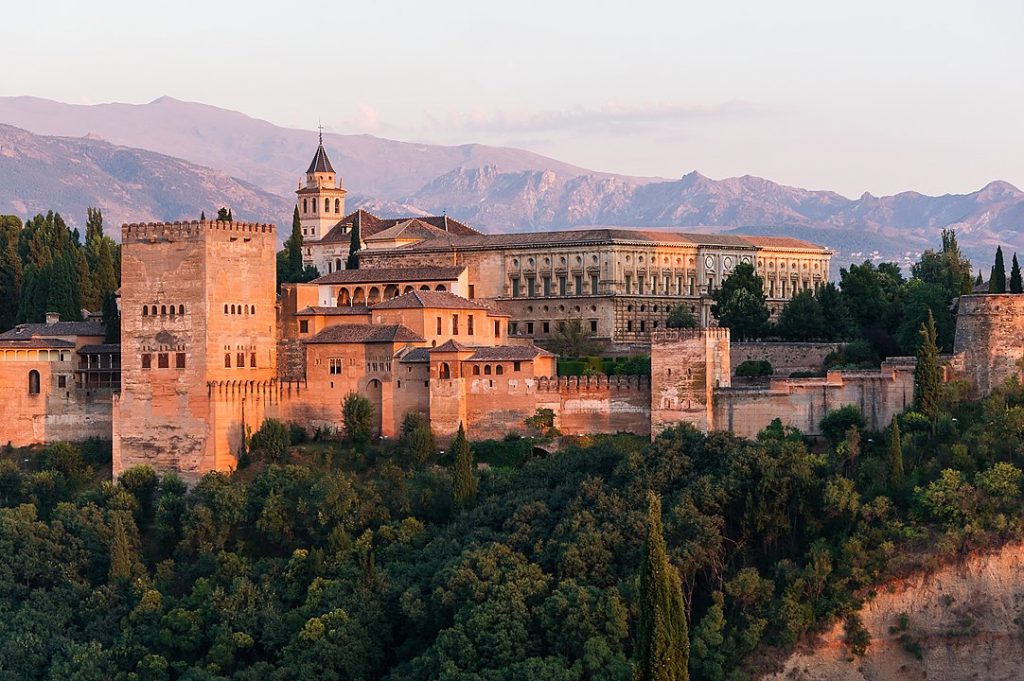 Dawn on Charles V palace in Alhambra, Granada, Spain.
