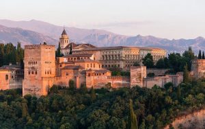 Dawn on Charles V palace in Alhambra, Granada, Spain.