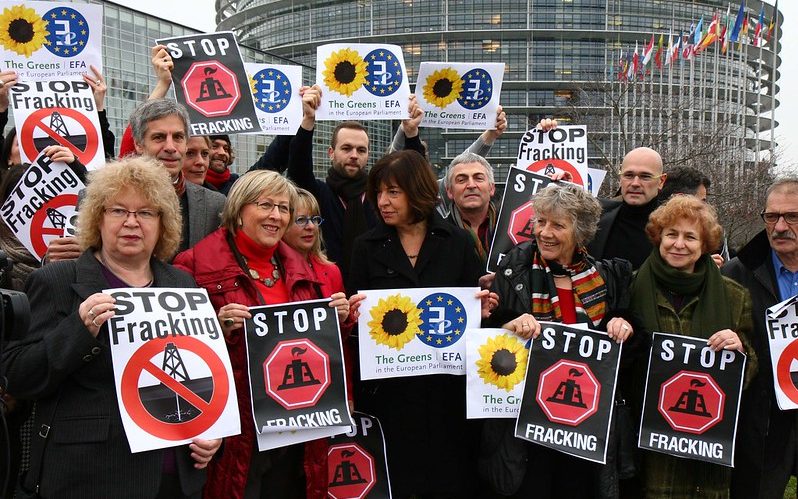 Green MEPs protesting against fracking
