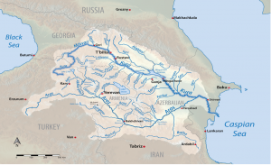 Map of water resources in the Caucasus with the Kura and Aras rivers and their tributaries