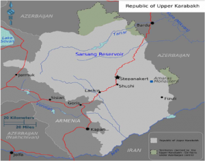 Location of the Sarsang Reservoir in the northern part of Upper Nagorno-Karabakh. Map adapted from Peter Fitzgerald (2010).
